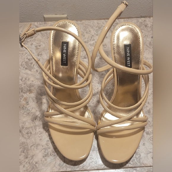 Nine West Lexy 3 Light Natural Rounded Open Toe Buckle Stiletto Heeled Sandals - Picture 3 of 5